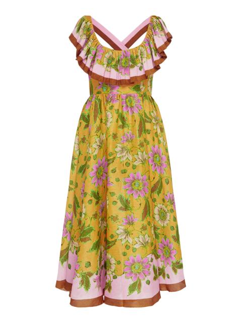 ALÉMAIS Winnie Ruffle Neck Midi Dress multi