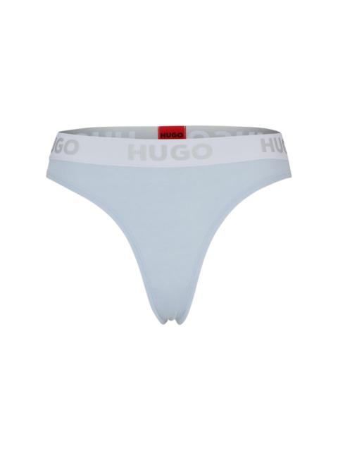 HUGO STRETCH-COTTON THONG BRIEFS WITH LOGO WAISTBAND