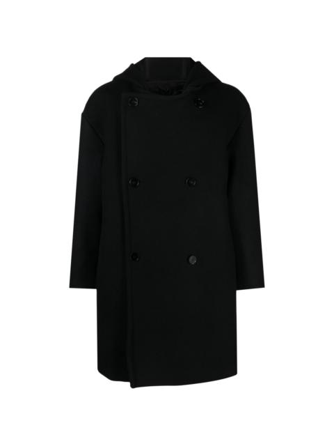 double-breasted hooded wool coat