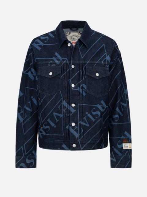 EVISU LOGO MONOGRAM DISCHARGED PRINT DENIM JACKET