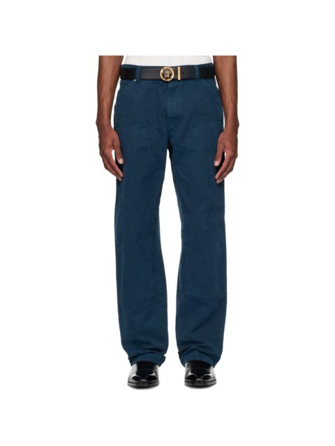 VERSACE Navy Overdyed Canvas Carpenter Trousers