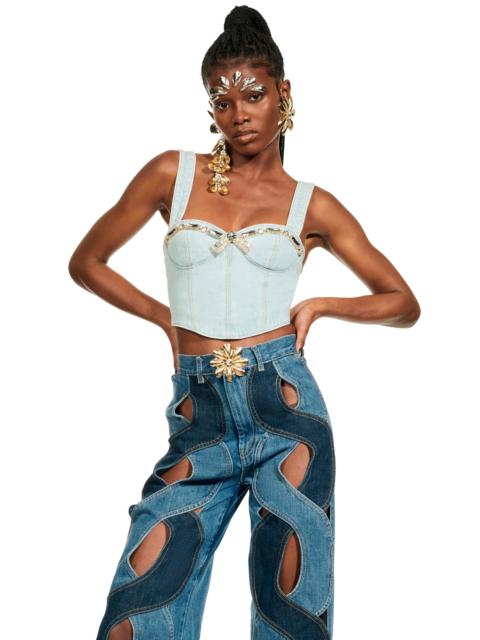 CRYSTAL TRIM DENIM BUSTIER