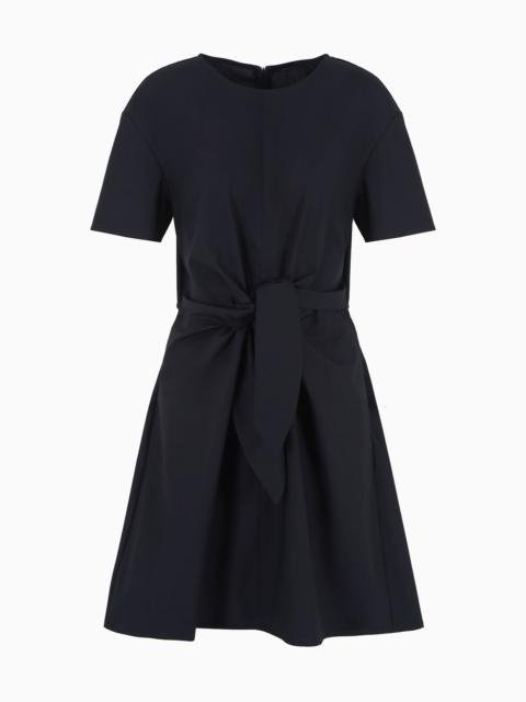 Short-sleeved poplin shirt dress with sash