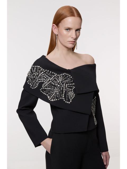 KAREN MILLEN Placed Floral Crystal Embellished Tailored Asymmetric Jacket