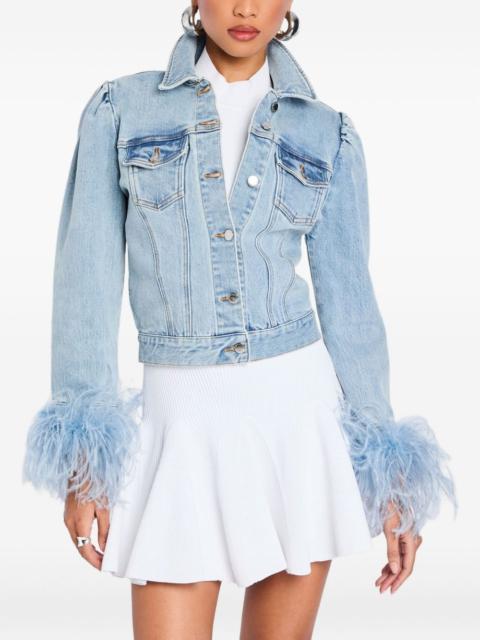 RETROFÊTE Liby puff-sleeve feather-trimmed denim jacket