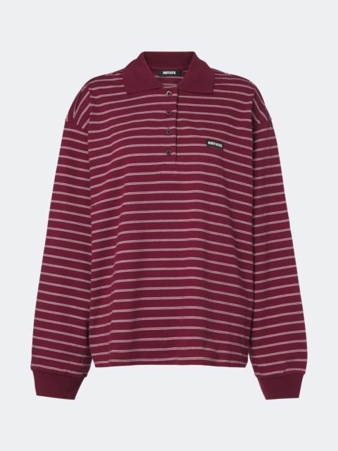 ROTATE Striped cotton-blend piqué polo sweater