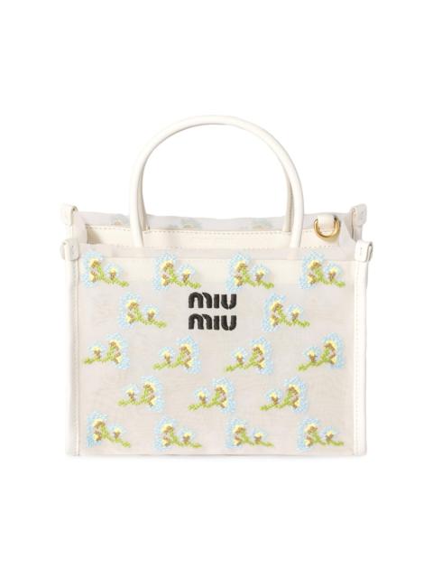 Miu Miu Women's Embroidered Mesh Top Handle Bag - White