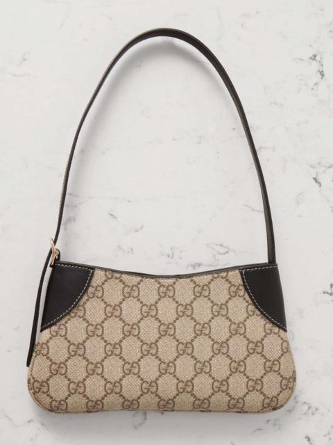 GUCCI GG Emblem mini leather-trimmed printed coated-canvas shoulder bag Beige
