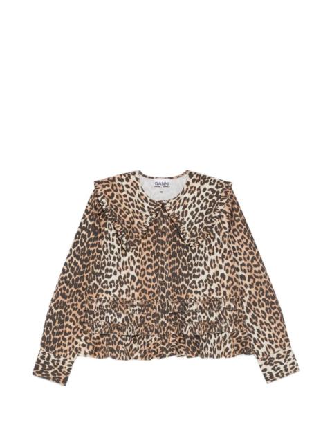GANNI ruffled leopard-print shirt
