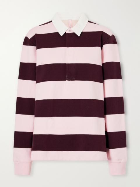 SKIMS Boyfriend Fleece striped cotton-jersey polo shirt Burgundy