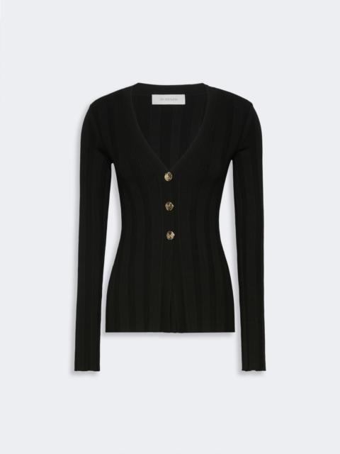 Sportmax LASER Slim-fit rib-knit viscose cardigan - BLACK