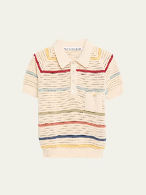 ALIX OF BOHEMIA Lessi Stripe Crochet Polo Top