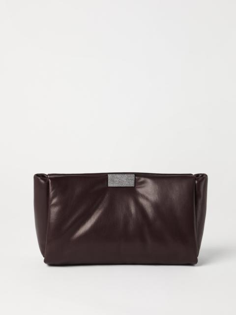 Wet-effect nappa leather clutch bag with shimmering detail