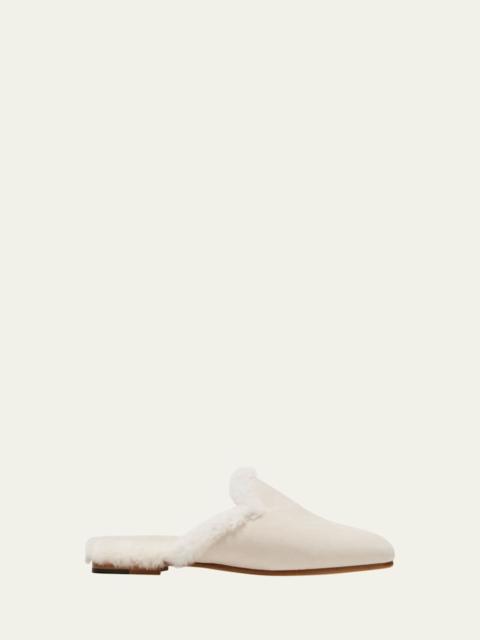 Manolo Blahnik Mariamu Suede Shearling Slipper Mules