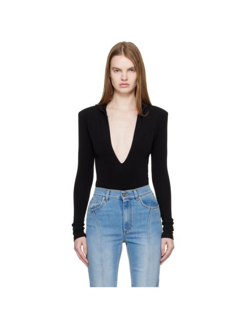 MUGLER Black Hooded V-Neck Bodysuit