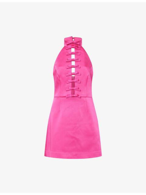 REBECCA VALLANCE Saskia Bow Halterneck Woven Mini Dress