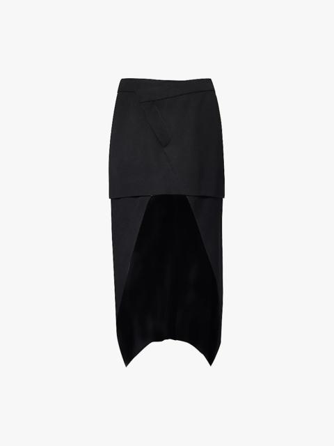 Cavalry asymmetric-hem wool midi skirt