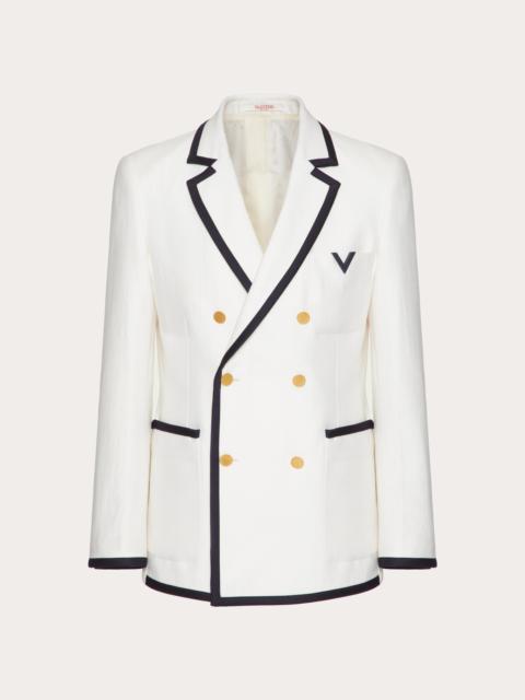 Valentino DOUBLE-BREASTED WOOL AND SILK JACKET WITH RUBBERIZED V DETAIL
