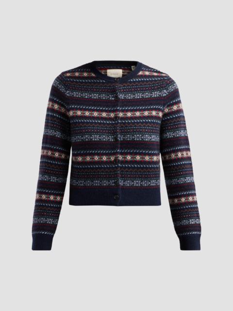 DÔEN Women's Faustine Wool-Cashmere Cardigan - Navy Dash Wood Fair Isle