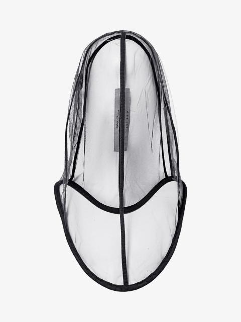 Transparent weighted-seam tulle hood