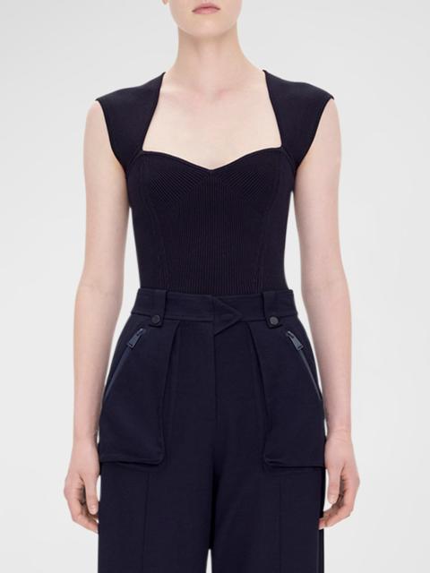 SIMKHAI Abia Compact Rib Cap-Sleeve Crop Top