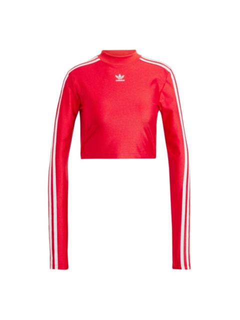 adidas (WMNS) adidas 3-Stripes Cropped Long Sleeve T-Shirt 'Red White' IR8132