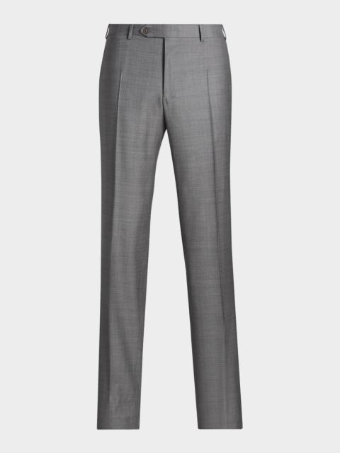 Canali Men's Denim-Effect Wool Straight Leg Trousers