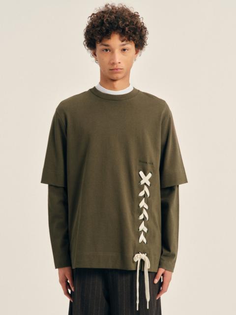 Simone Rocha Lace Up Hem Layered Long Sleeve T-Shirt
