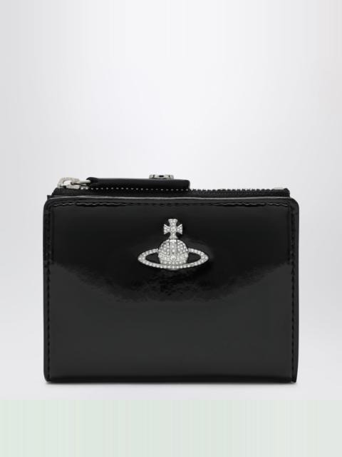 Vivienne Westwood Black Slim Flap Card Holder with crystal-embellished Orb Bas Relief