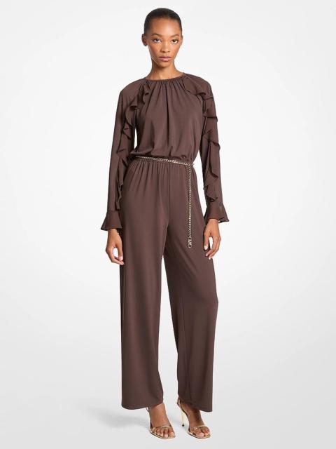 MICHAEL KORS Ruffled Stretch Matte Jersey Belted Jumpsuit