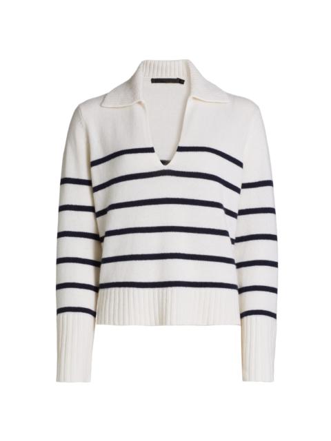 Jenni Kayne Women's Frances Striped Cashmere Polo Sweater - Ivory Navy