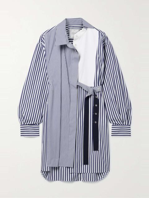 Piqué-trimmed striped cotton-poplin shirt dress