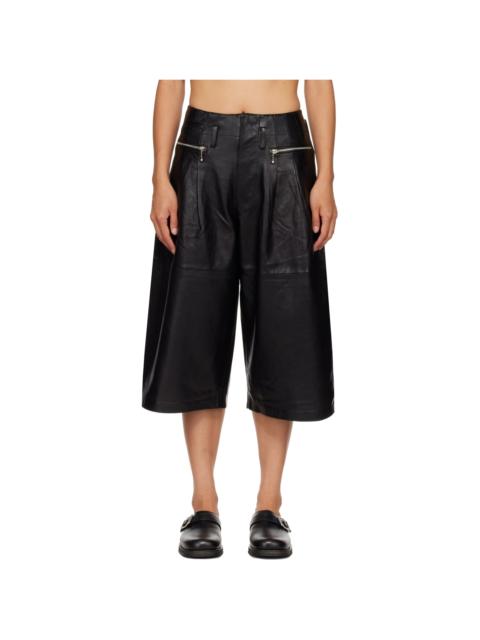 R13 Black Triple Pleat Culotte Leather Shorts
