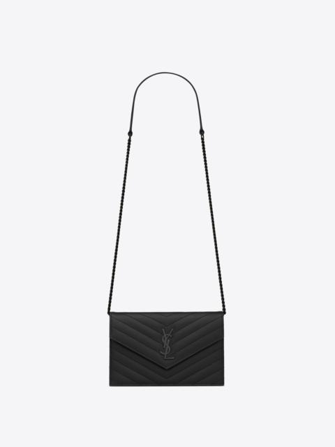 SAINT LAURENT cassandre matelassé envelope chain wallet in grain de poudre embossed leather