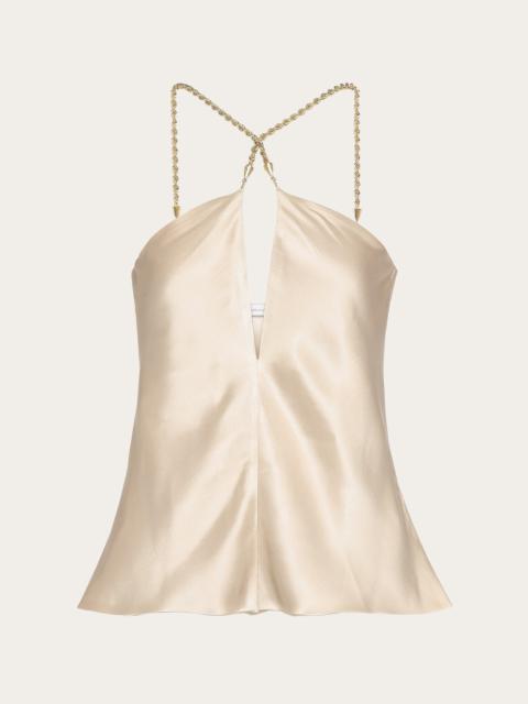 Silky top with golden chain strap