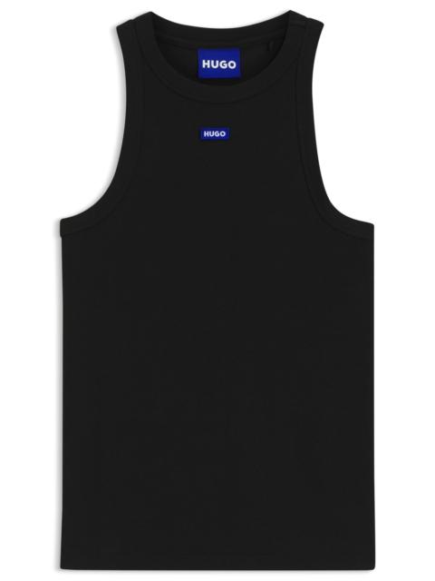 HUGO SLIM-FIT STRETCH-COTTON TOP WITH BLUE LOGO BADGE