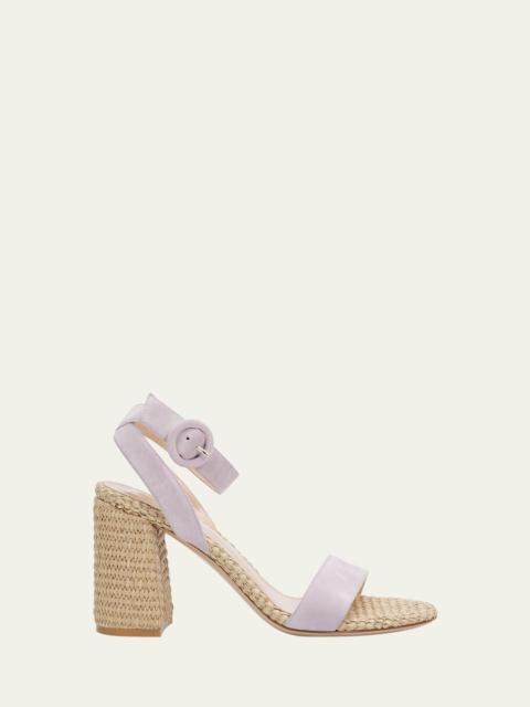 Gianvito Rossi Suede Raffia Ankle-Strap Sandals