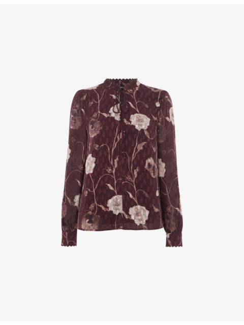 WHISTLES Floral-Print Tie-Neck Woven Blouse