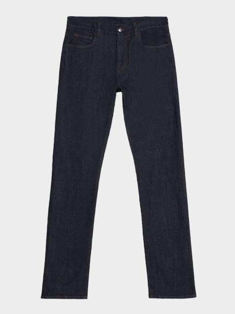 Canali Men's Dark-Wash Denim Straight Fit Five-Pocket Pants