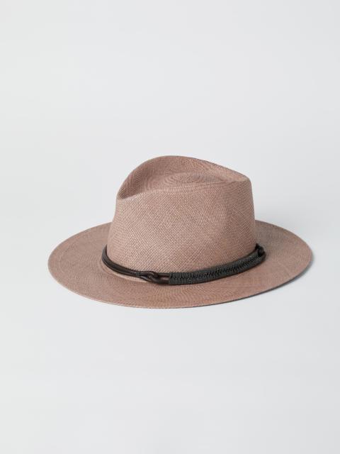 Brunello Cucinelli Straw fedora with leather and monili band