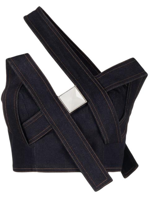 AREA crystal pyramid denim top