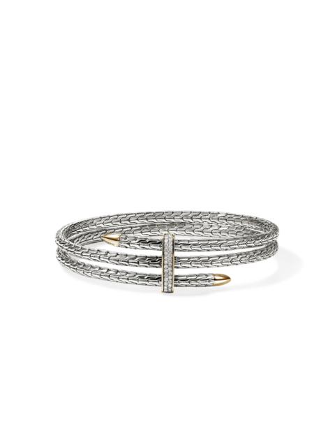 JOHN HARDY Spear Triple Flex Cuff, Gold, Sterling Silver, Diamonds, 4MM