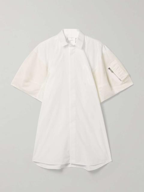 Shell-trimmed poplin mini shirt dress