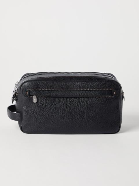Brunello Cucinelli Grained calfskin beauty case with double zipper