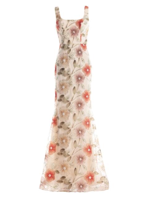 Dress The Population Women's Tyra Embellished Floral Sleeveless Mermaid Gown - Champagne Multi