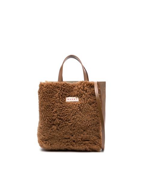 Marni logo-patch shearling tote bag