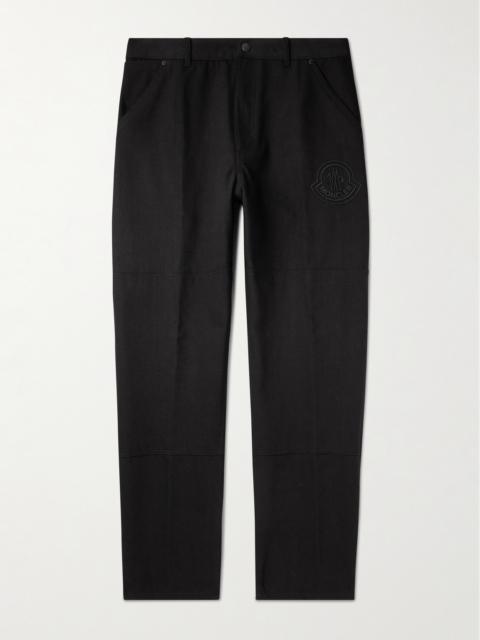 Moncler Straight-Leg Logo-Embroidered Cotton-Canvas Trousers