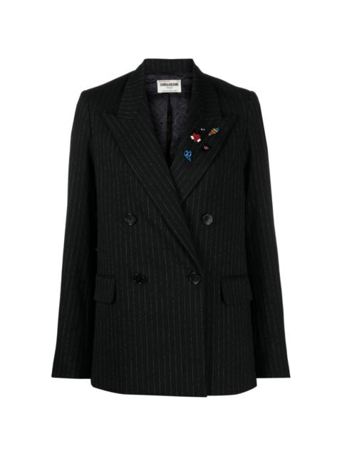 Zadig & Voltaire pinstriped brooch-detail double-breasted blazer