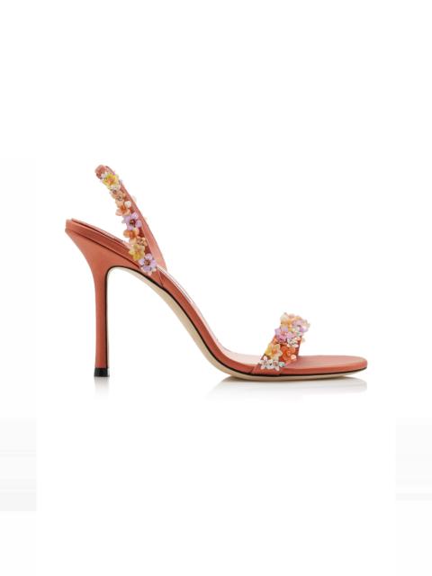 JIMMY CHOO Jenn Daisy-Embroidered Satin Sandals