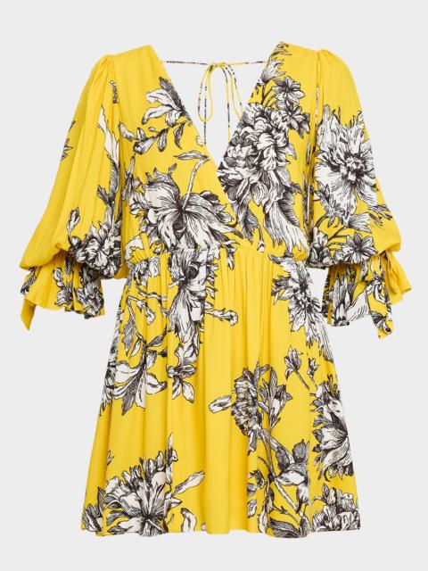 Clarissa Blooming Wild Golden Hour Tie-Sleeve Mini Dress